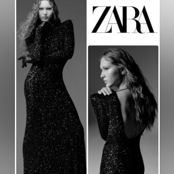 Zara SEQUIN MAXI DRESS GOWN BLACK SIZE XS - Picture 16 of 16